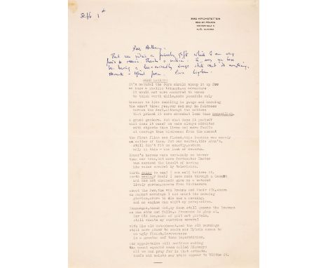 * Auden (Wystan Hugh, 1907-1973). 'Moon Landing', 3062 Kirchstetten, Bez. St. Pollen, Hinterholz 6, Austria, 1 September [196