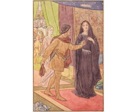 * Brooke (Leslie Leonard, 1862-1940). The Betrothed, watercolour and ink on Newman's artist drawing tablet, monogram to lower