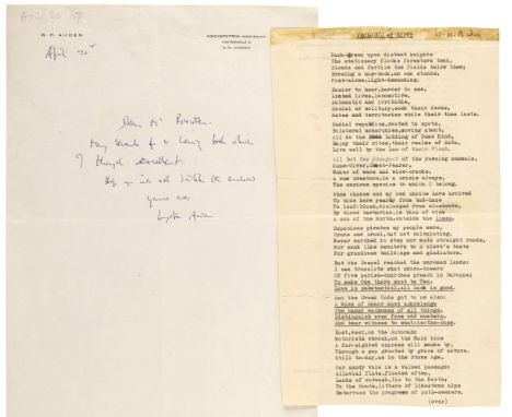 * Auden (Wystan Hugh, 1907-1973). Autograph Letter Signed, ‘Wystan Auden’, Kirchstetten (Westbahn), Hinterholz #6, Austria, 2
