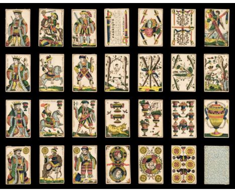 * French playing cards. Aluette type II deck, Napoléon-Vendée: Biziére aîné, circa 1860, 47 (of 48, without ace of coins) ste