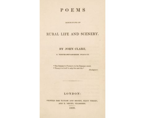 Clare (John). Poems, Descriptive of Rural Life and Scenery, 1st edition, London: Taylor and Hessey, 1820, half-title, errata 