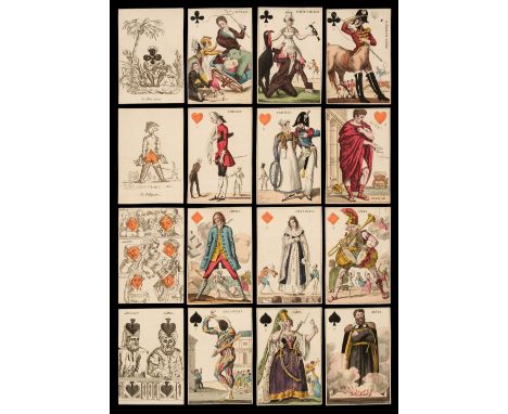 * French transformation playing cards. Jeu de Cartes á Rire de Thalie, Paris: Grandebes, circa 1819, the complete deck of 52 
