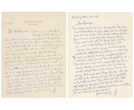 * Sassoon (Siegfried Loraine, 1886-1967). Two Autograph Letters Signed with monogram 'SS', Heytesbury House, Wiltshire, 5 Nov