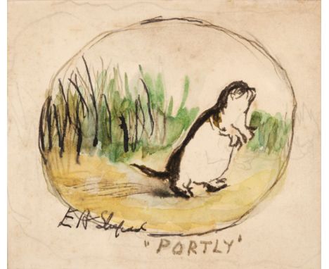 AR  * Attributed to Ernest Howard Shepard (1879-1976). ‘Portly’, no date, pencil, ink and watercolour on paper, rough oval-sh