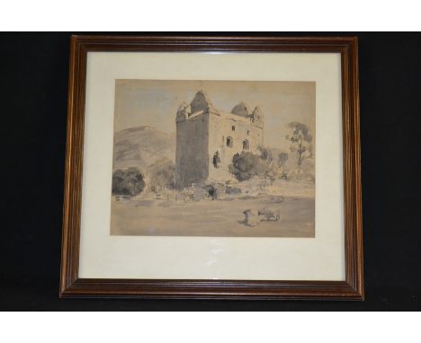 Denys George Wells (20th century) 
Normandy Castle
signed, pen and ink sketch, 29.5cm x 38cm
