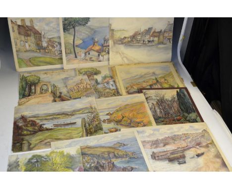 Kathleen Lawrie - an extensive folio of watercolours, mostly landscapes and topography, Burford, Oxfordshire, portrait of a g