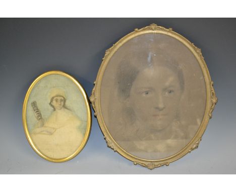 English School (early 19th centuy)
Portrait of a Lady, Holding a Musical Score
watercolour on silk, oval, 19.5cm x 14.5cm; an