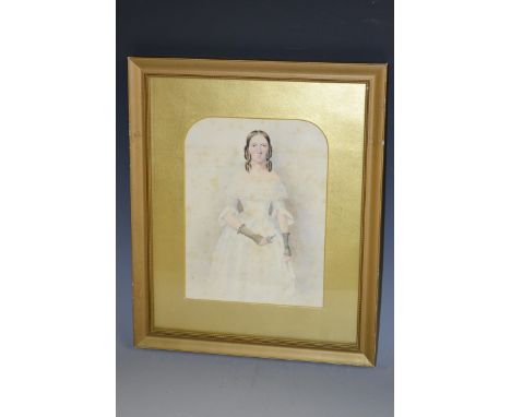 English School (19th century)
Portrait of a Young Lady Holding a Rose
watercolour, arched mount, 19cm x 14cm