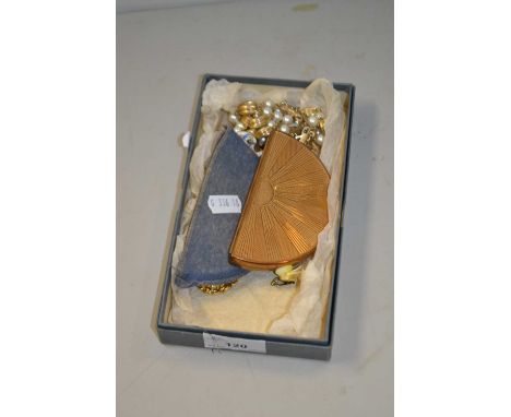 Mixed Lot: Vintage powder compact with rising sun decoration, various costume jewellery, decanter label etc