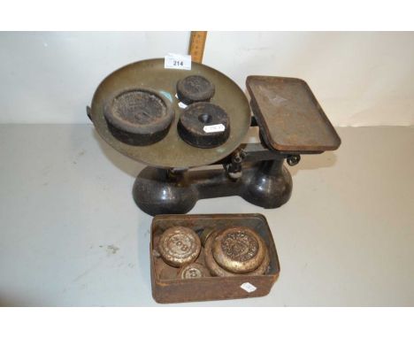 Vintage kitchen scales and weights