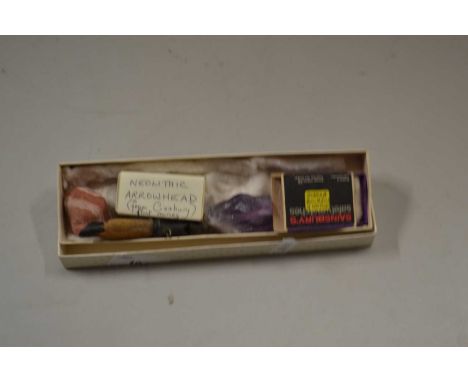 Mixed Lot: Flint arrow head, believed to be Neolithic together with mineral samples, a scarab beetle and other items