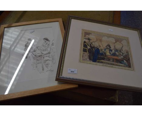 After James Gillray, coloured print, Smoking Room together with a further BBC Technician with a cat