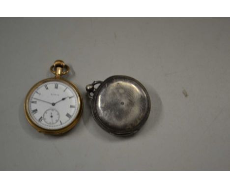 An American gold plated cased Elgin pocket watch together with a further silver cased pocket watch (2)