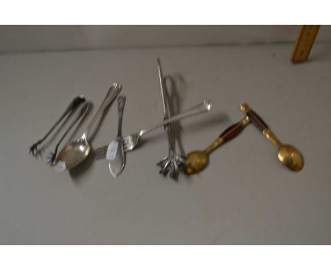 Silver christening fork and spoon together with other assorted cutlery