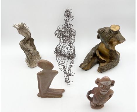 Studio sculptures: abstract figural studies, ceramic, carved stone, mixed media etc. H.32cm (largest).