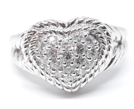 A silver heart shaped cluster ring, marked 'Judith Ripka 925 CZ Thailand', size V, with box. 