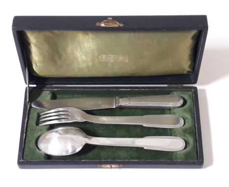 A cased Art Deco silver plated knife, fork and spoon set by Christophle. 
