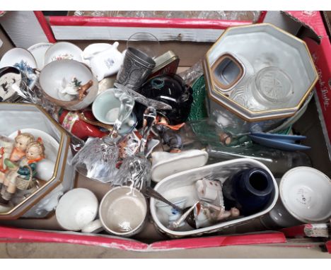 A box of misc items including Hummel figures 