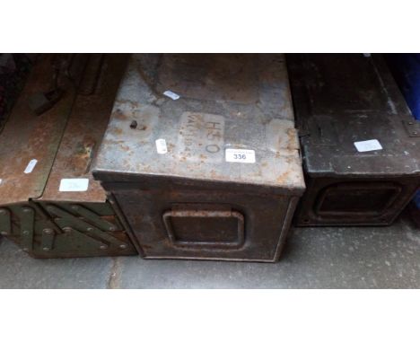 Two ammo boxes containing tools and a toolbox with tools 