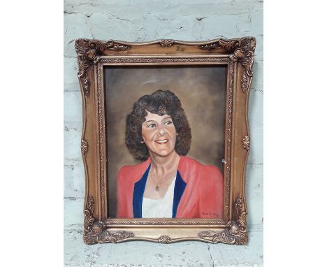 Tom Riley, portrait of a lady, oil on canvas, 26.5cm x 34cm, signed lower right, framed 36cm x 44cm. 