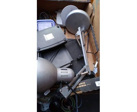 A box with PS3 console, angle poise lamp etc 