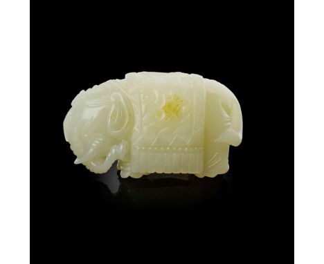  [PRIVATE ENGLISH COLLECTION, ENGLAND] CHINESE WHITE JADE WITH RUSSET SKIN CARVING 'ELEPHANT' WATER DROPPER LATE QING DYNASTY