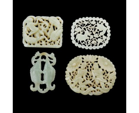  [PRIVATE ENGLISH COLLECTION, ENGLAND] GROUP OF FOUR CHINESE JADE PENDANTS 20TH CENTURY 二十世紀 各式玉牌（共四件）comprising: one celadon