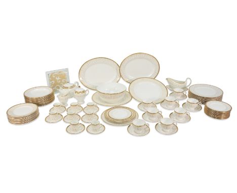 Extensive Wedgwood Celestial Gold fourteen place dining and dessert service. The service comprising: circular charger 34.5 cm