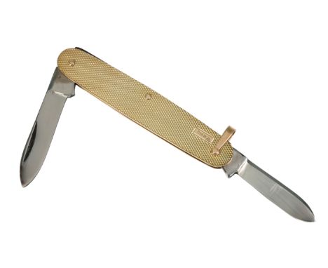 Garrard & Co 9ct gold pocket knife, with two steel blades, London assay mark, dated 1983, 11.5 cms (opened), approx. 26.9 gms