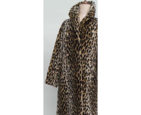 Two vintage faux fur coats. A 1960's lined faux fur leopard print coat with side pockets and front popper fastening. A 60's g