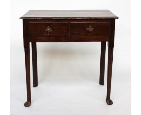 A George III mahogany lowboy, rectangular top over two frieze drawers, on turned legs with pad feet, 73cmW x 44cmD x 73cmH