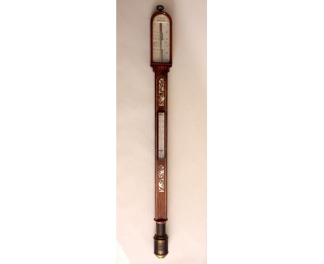 A fine mid 19th century rosewood and mother of pearl inlaid marine stick barometer, signed J. Kidd, Dundee, concealed mercury