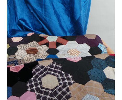 Several pieces of a vintage patchwork quilt - velvet edging and backed. Needs re-constructing. A long blue evening cloak - po