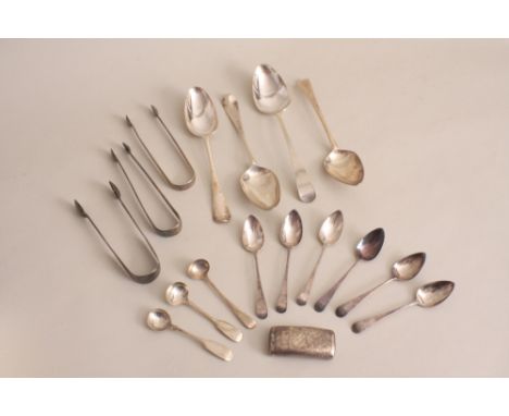 A mixed lot of Georgian silver, to include three pairs of silver sugar tongs, one by George, Henry & Charles Lias, London 180