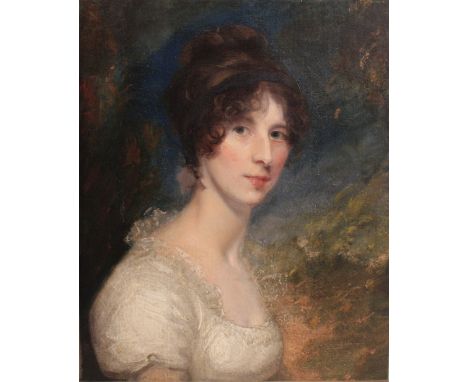 Attributed to John Constable (British, 1776 - 1837) Portrait of an elegant lady in Regency dress, oil on canvas, relined, 54 