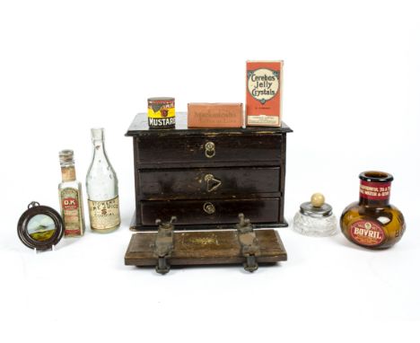 A treen collectors cupboard together with a quantity of assorted collectables, including early 20th Century packaging adverti