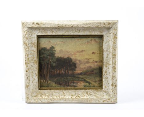 An impressionistic oil on board scene, possibly of Scandinavian origin, together with a watercolour portrait of a lady, the l