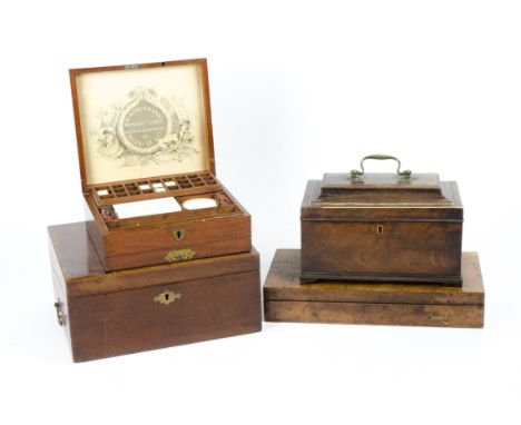 Several items of treen including a 19th Century Superfine Watercolours boxed set retailed on Regent Street, with various inte