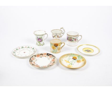 A collection of cabinet cups and saucers, all highly decorated, attractive examples to include a hand painted Dresden cup of 