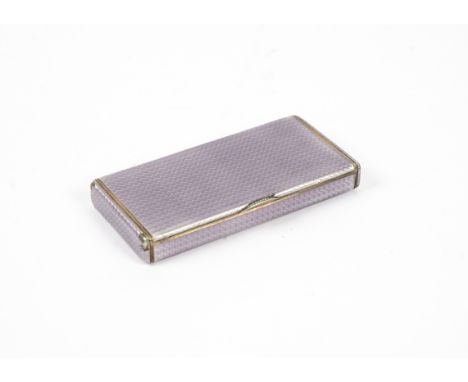 A silver and lilac guilloche enamel snuff box, with impressed marks, the oblong top opened by a grasp with minute glistening 