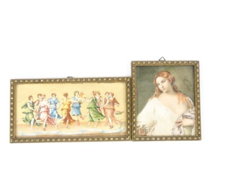A 19th Century Gardelli Continental School miniature portrait of a woman, watercolour on ivory, dressed in classical attire, 