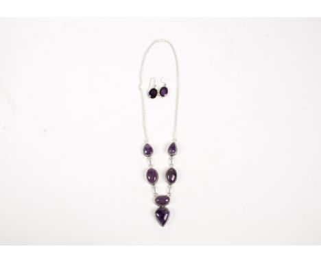 An amethyst 925 chain necklace, together with a set of similar earings 