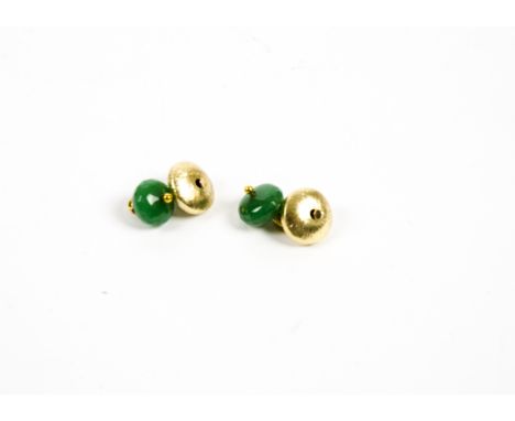 A pair of chain link cufflinks, with pieces of jade 