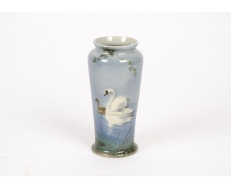 An early 20th Century Royal Doulton Titanian glazed ceramic vase, decorated by F. Henri, decorated with a swan and cygnet, si