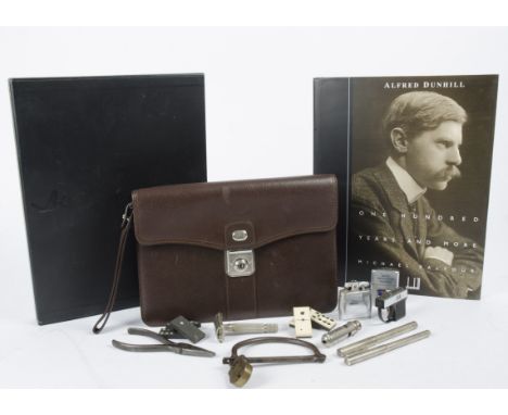 A Dunhill gold nibbed fountain pen and Dunhill clutch bag,  together with a small quantity of collectable lighters including 