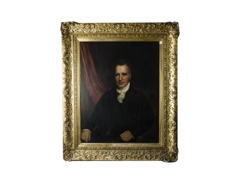 19th Century British School oil on canvas, Portrait of a seated gentleman', unsigned, the frame titled 'James Carlile Born 17