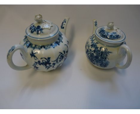 Worcester Blue & White Fence Pattern Ovoid teapot with Crescent mark to base and a Worcester Hollow Rock Lily Fluted Teapot 