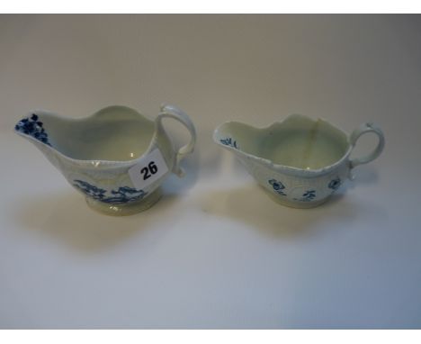 Liverpool 18thC Philip Christian Boulder pattern sauce boat and a floral sprig pattern boat 