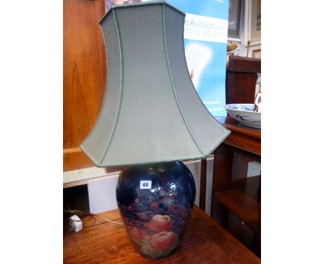 Large Moorcroft Bird & Pomegranate pattern lamp base with shade, impressed mark to base 