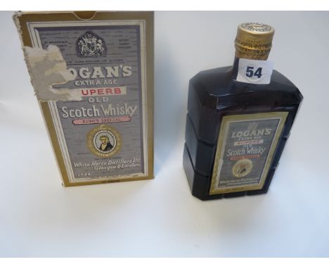 Boxed bottle of Logans Extra Age Superb Old Scotch Whisky Kings Special 